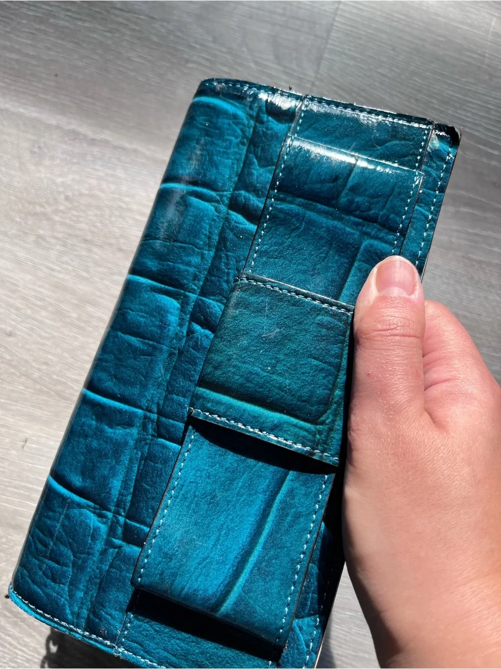 kate spade Teal Croc-Embossed Chain Shoulder Clutch